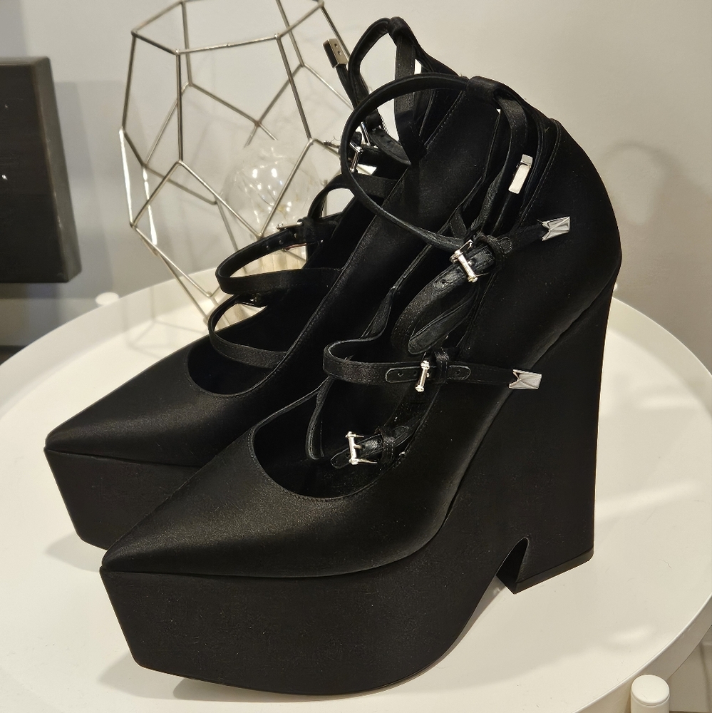 Versace Black Lace-Up Platform Heels